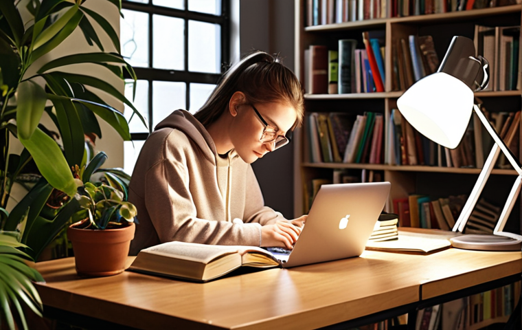 **A student comfortably studying in a personalized learning space, surrounded by books, a laptop, and motivational items like plants and photos. Soft, warm lighting.** (This visualizes optimizing the learning environment.)